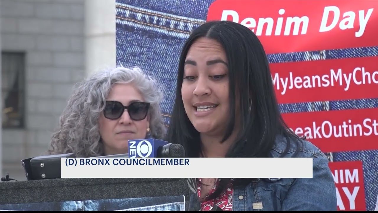Denim Day advocates march over Brooklyn Bridge to honor domestic