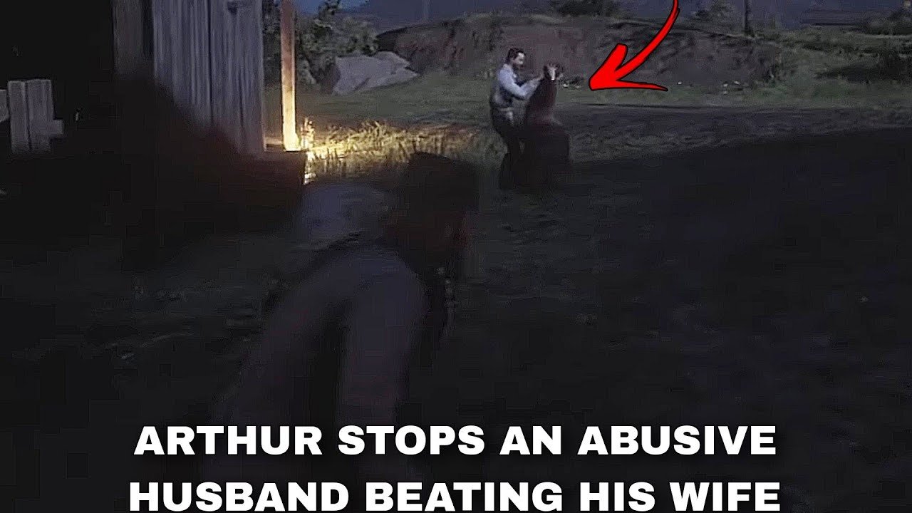 ARTHUR STOPS AN ABUSIVE HUSBAND BEATING HIS WIFE RDR2